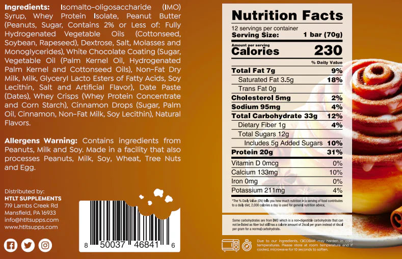 HTLT CicoBar Protein Snack Bar Cinnamon Roll x 12